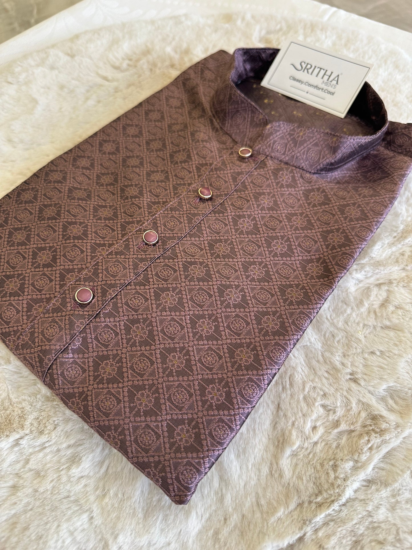SM0525-02-03 Deep Maroon with Brown Undertone Silk Blend Kurta Set