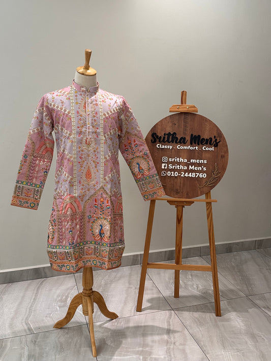 SM0326-02-05 Liliac Pink Heavy Work Silk Blend with Cotton Lining Kurta Set