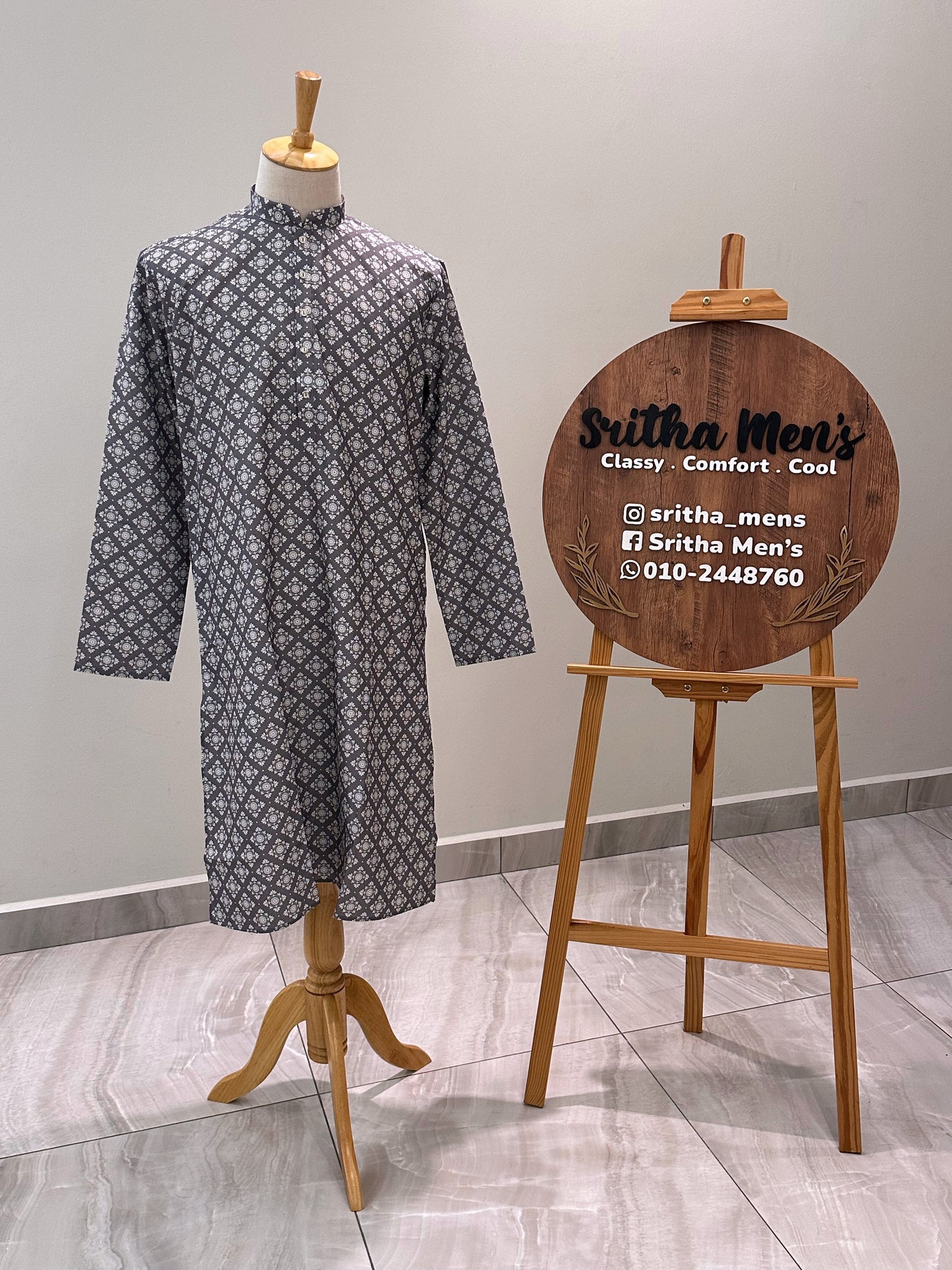 SM0625-01-06 Grey & White Printed Cotton Kurta