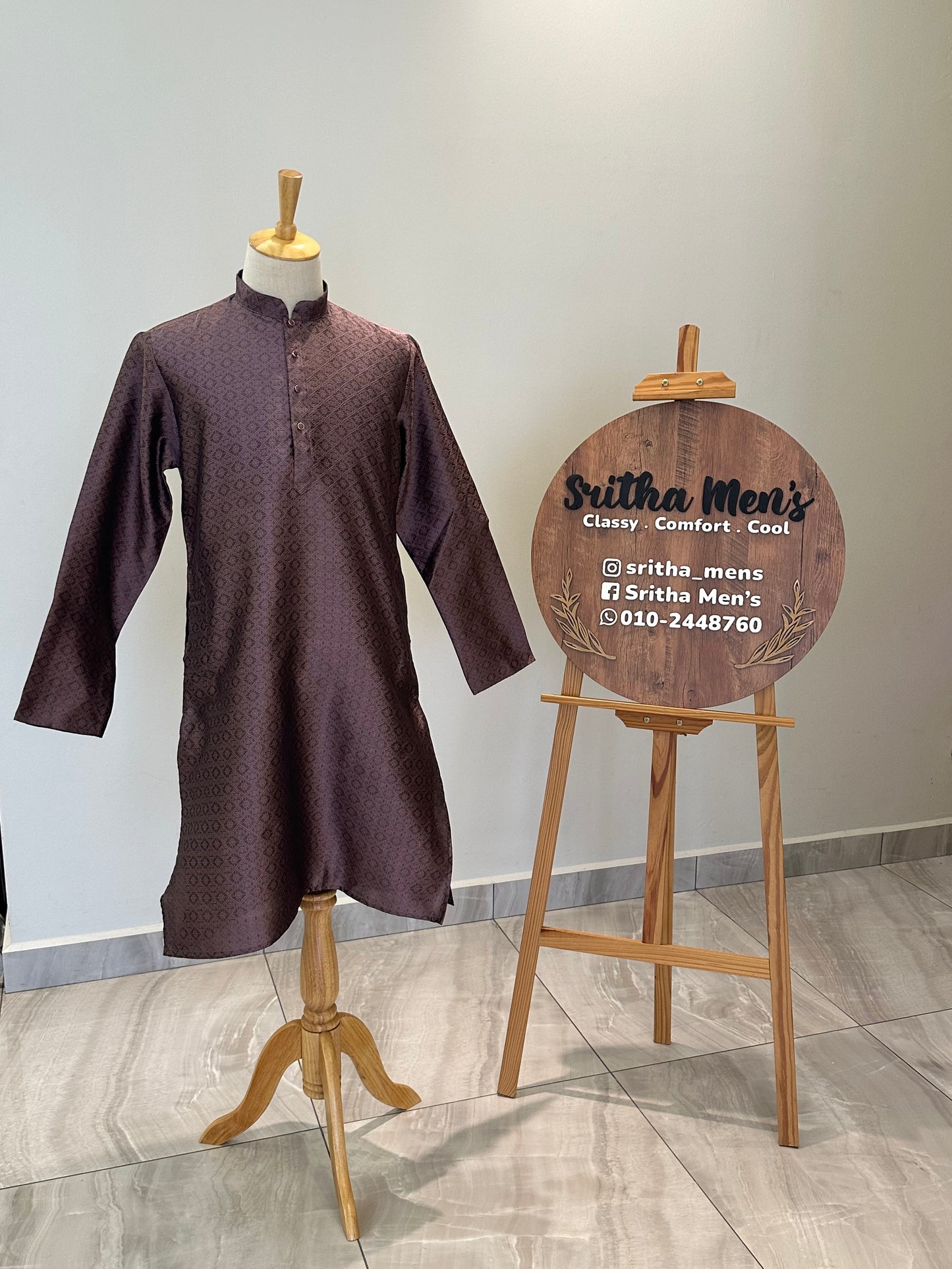 SM0525-02-03 Deep Maroon with Brown Undertone Silk Blend Kurta Set