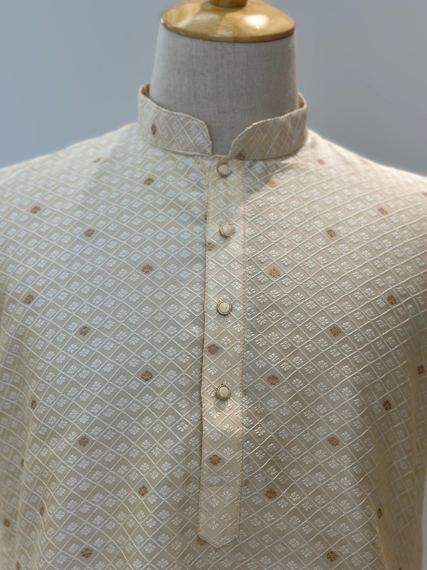 SM0525-02-04 Cream & Gold Silk Blend Kurta Set