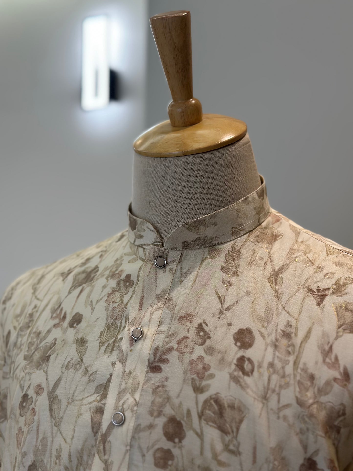 SM0725-02-07 Cream Floral Soft Muslin Blend Kurta Set