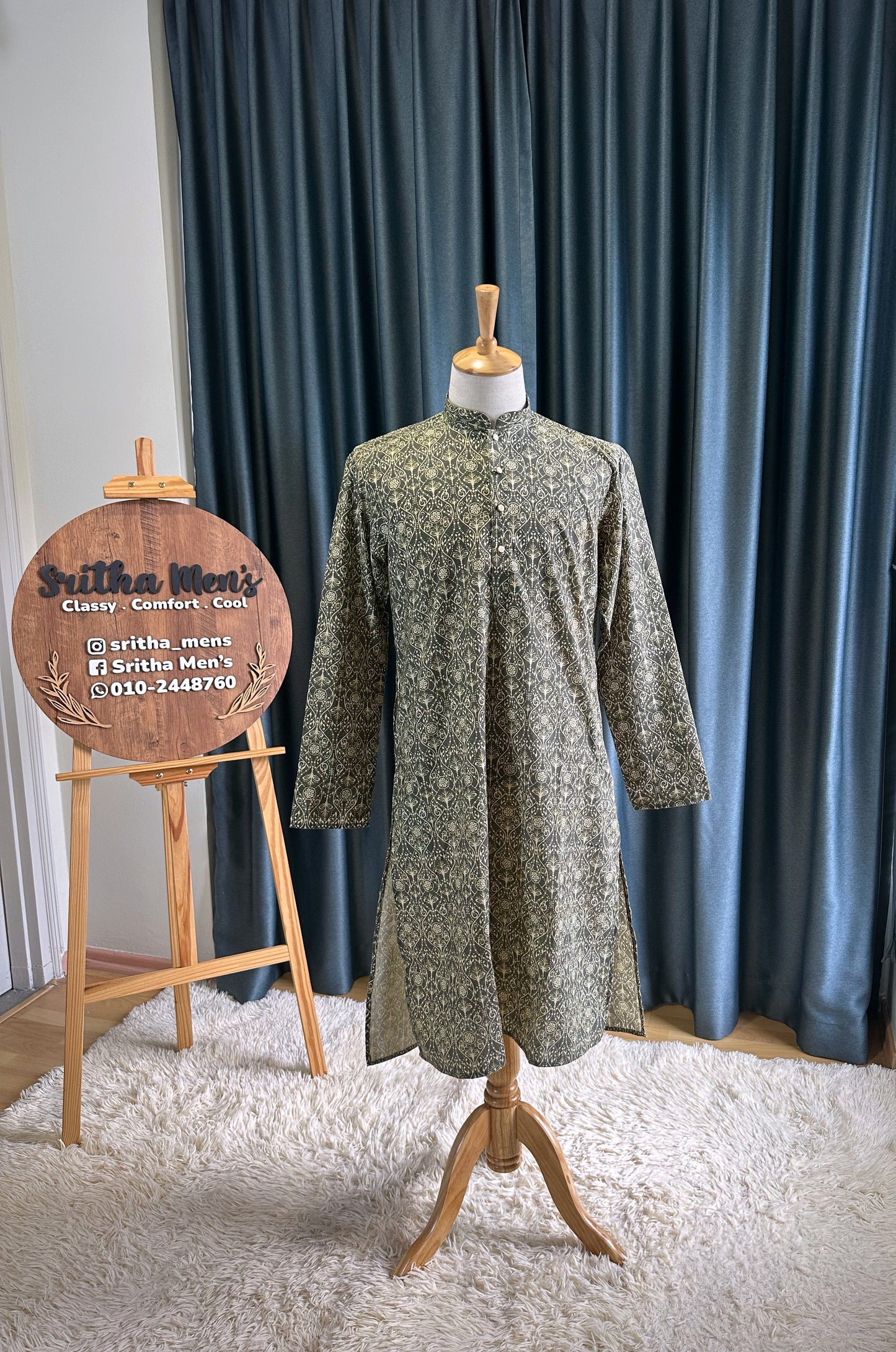 SM0424-02-10 Army Green & Mustard Kurta Set
