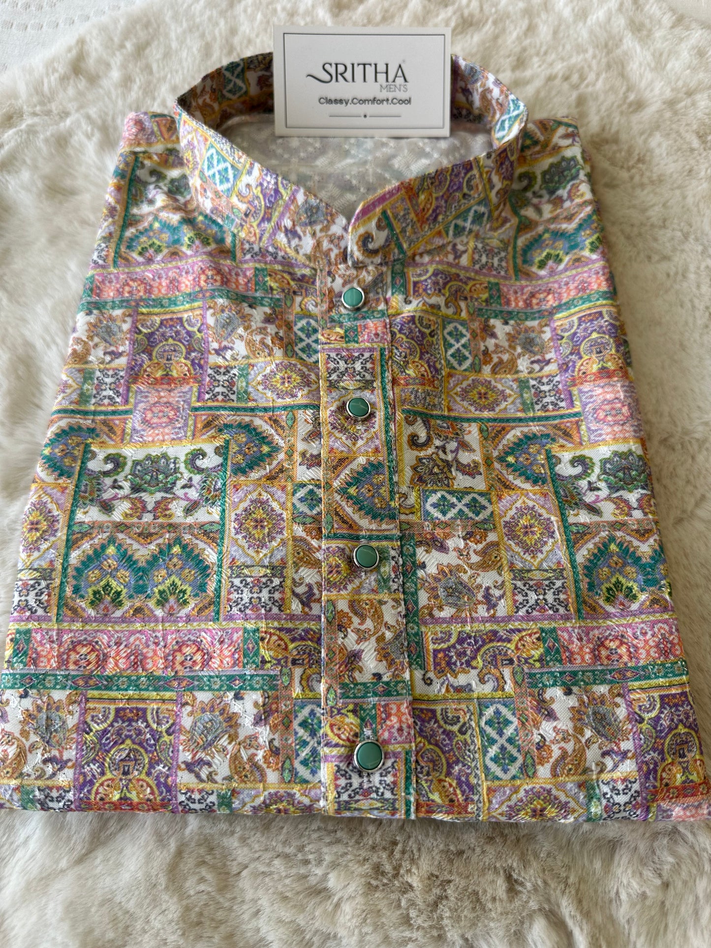 SM0525-02-10 Purple Green Soft Cotton Kurta Set