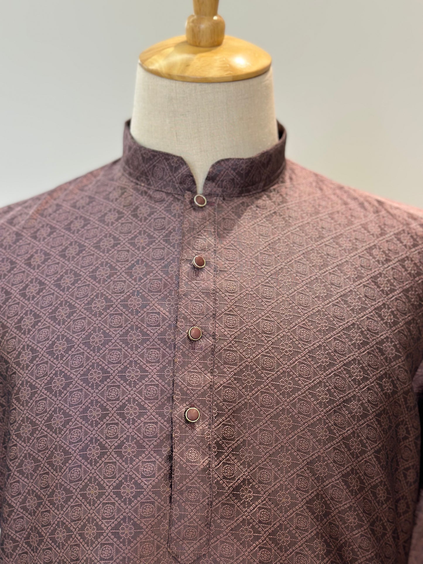 SM0525-02-03 Deep Maroon with Brown Undertone Silk Blend Kurta Set
