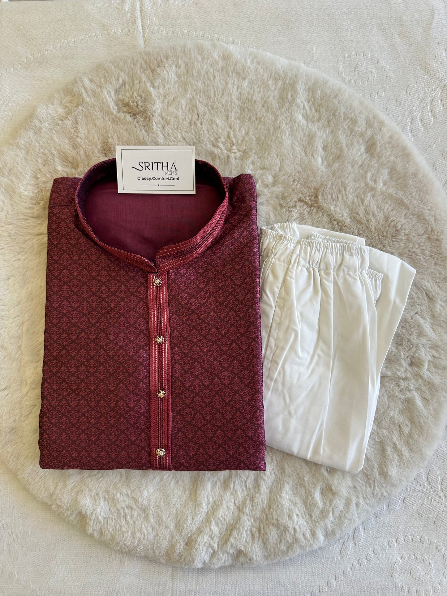 SM0825-02-06 Rose Pink Jacquard With Full Cotton Lining Kurta Set