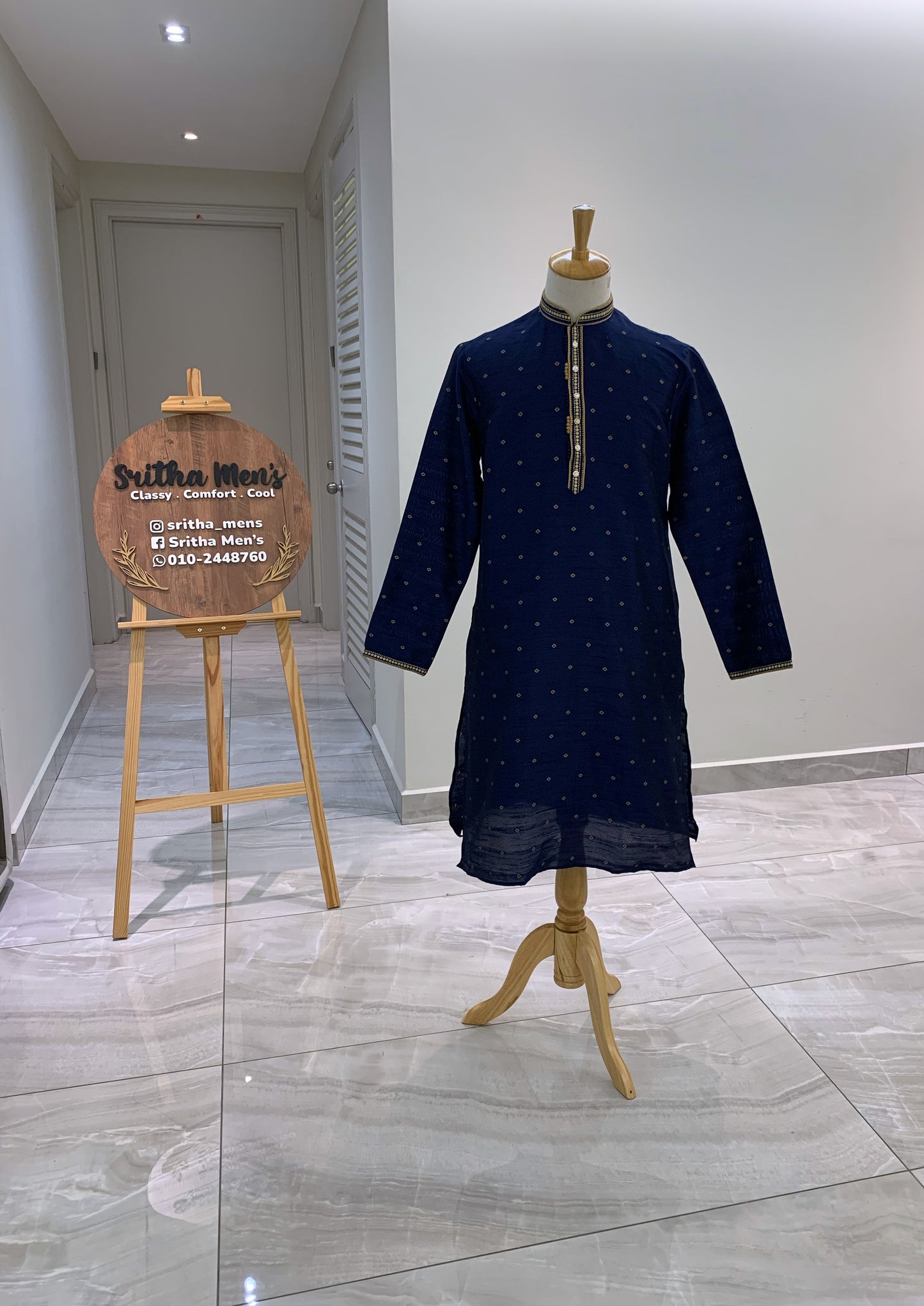 SM0324-04-01 Dark Blue Silk Blend Kurta Set