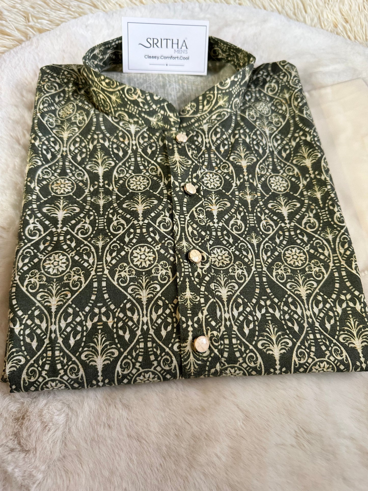 SM0424-02-10 Army Green & Mustard Kurta Set