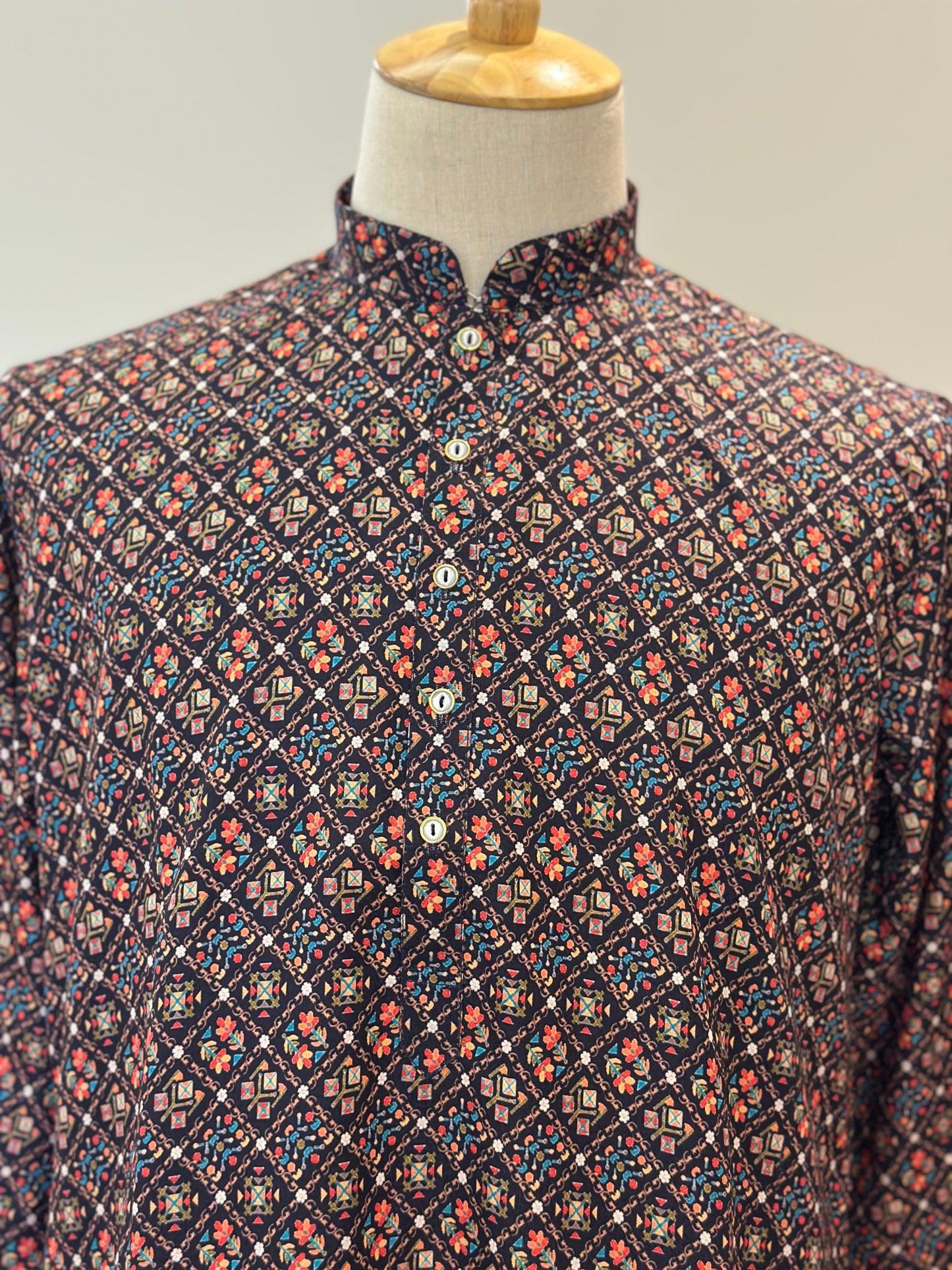 SM0625-01-15 Navy Blue & Striking Motif Khadi Silk Kurta