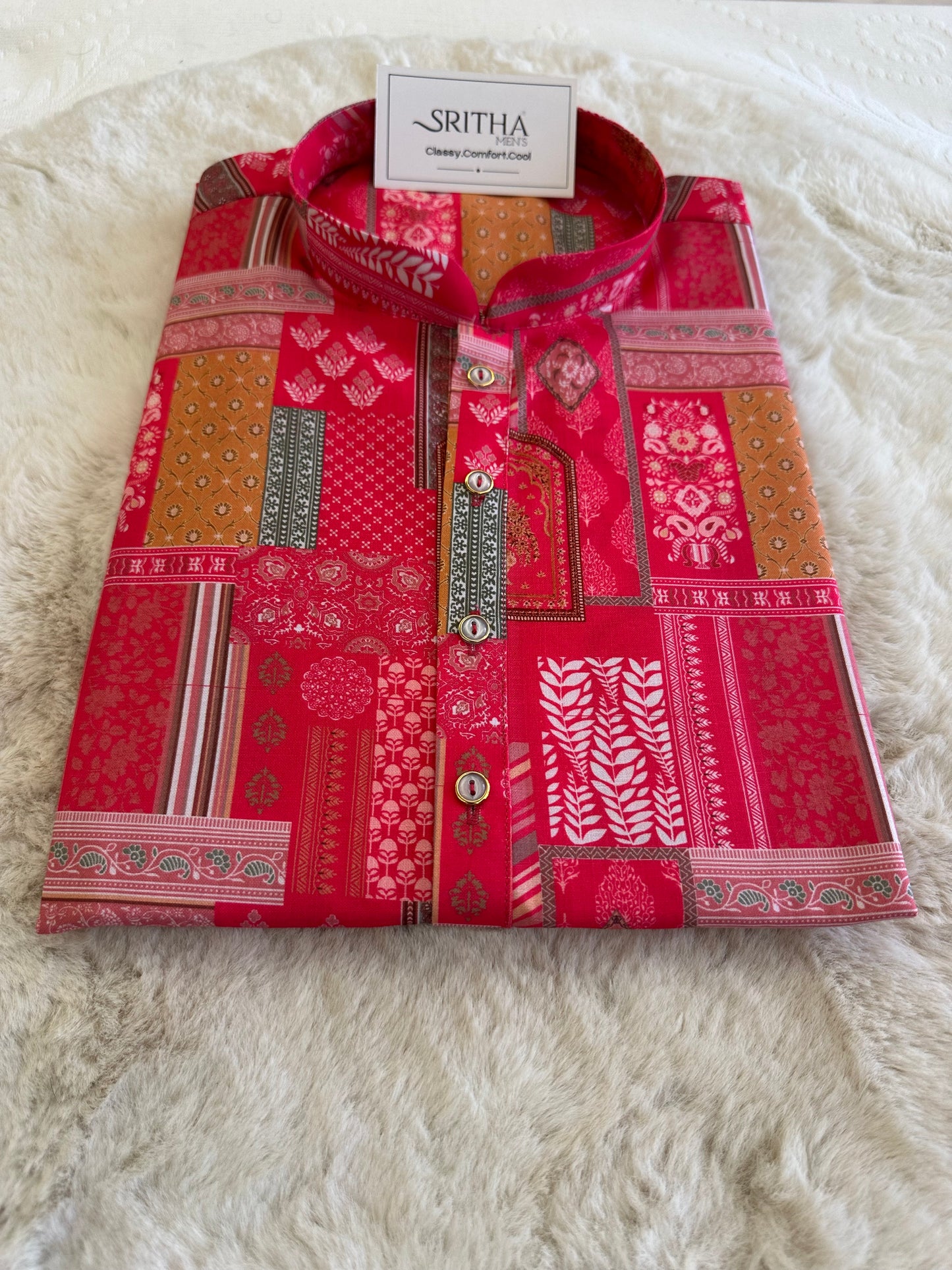 SM0625-01-04 Pink Printed Cotton Kurta