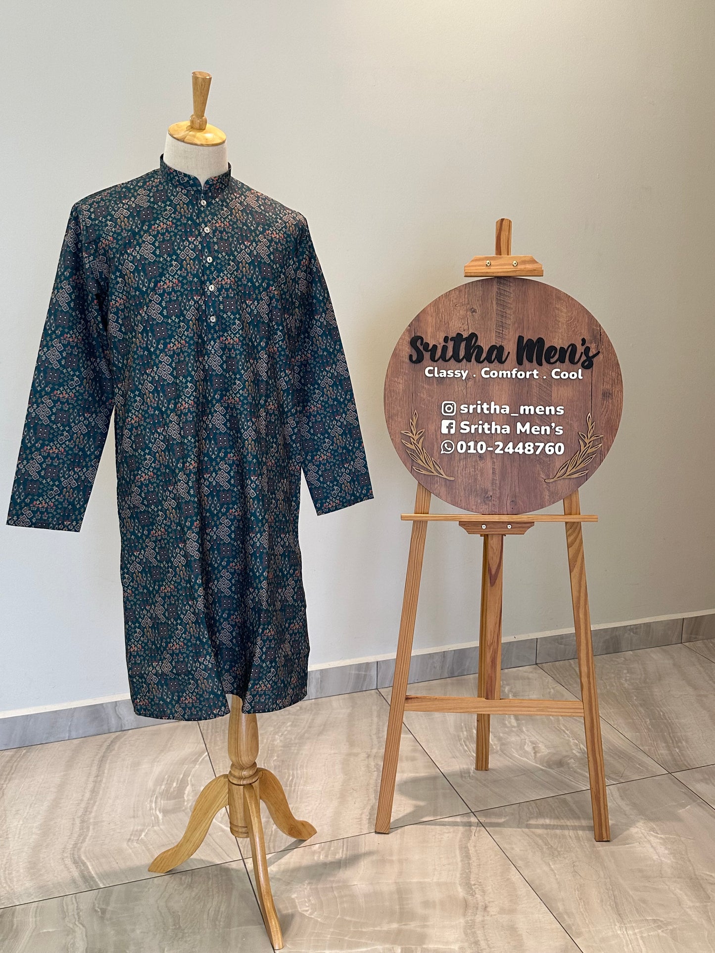 SM0625-01-09 Bottle Green Printed Cotton Kurta