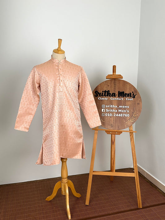 SM0826-02-11 Peach Orange Embossed Jacquard Silk Blend Kurta Set