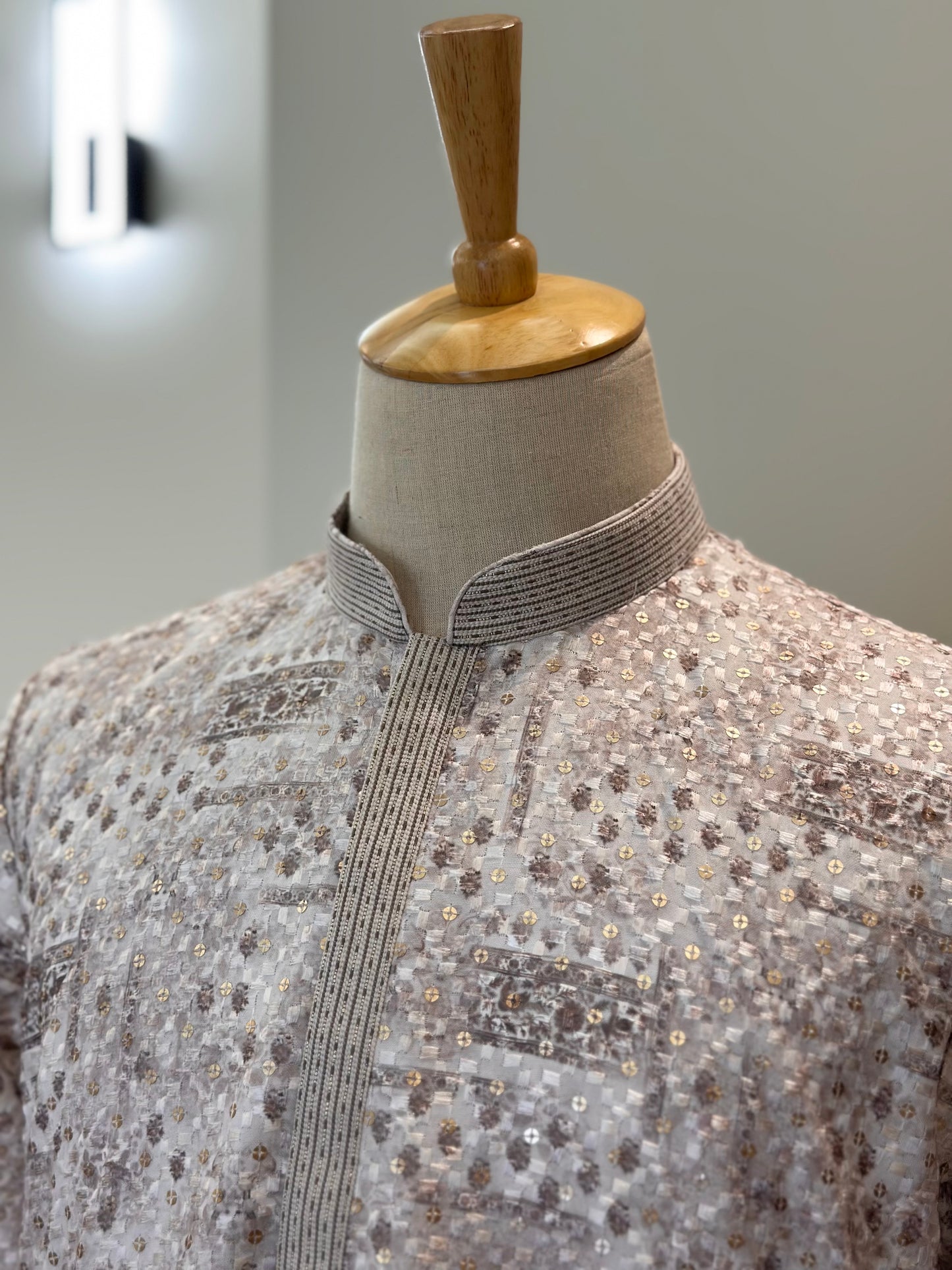 SM0525-02-18 White & Brown Gold Sequins with Full Cotton Lining Kurta Set