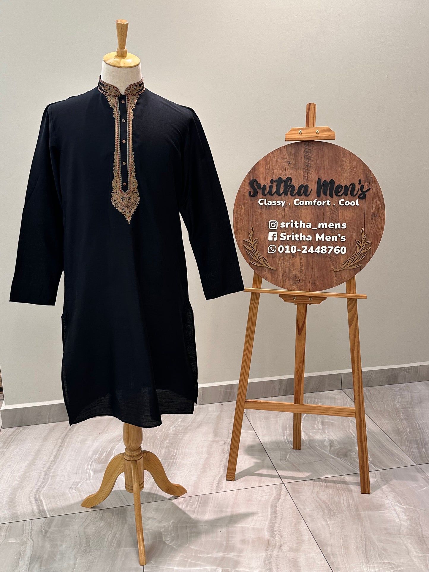 SM0625-06-03 Black & Gold Soft Cotton Silk Blend Kurta Set