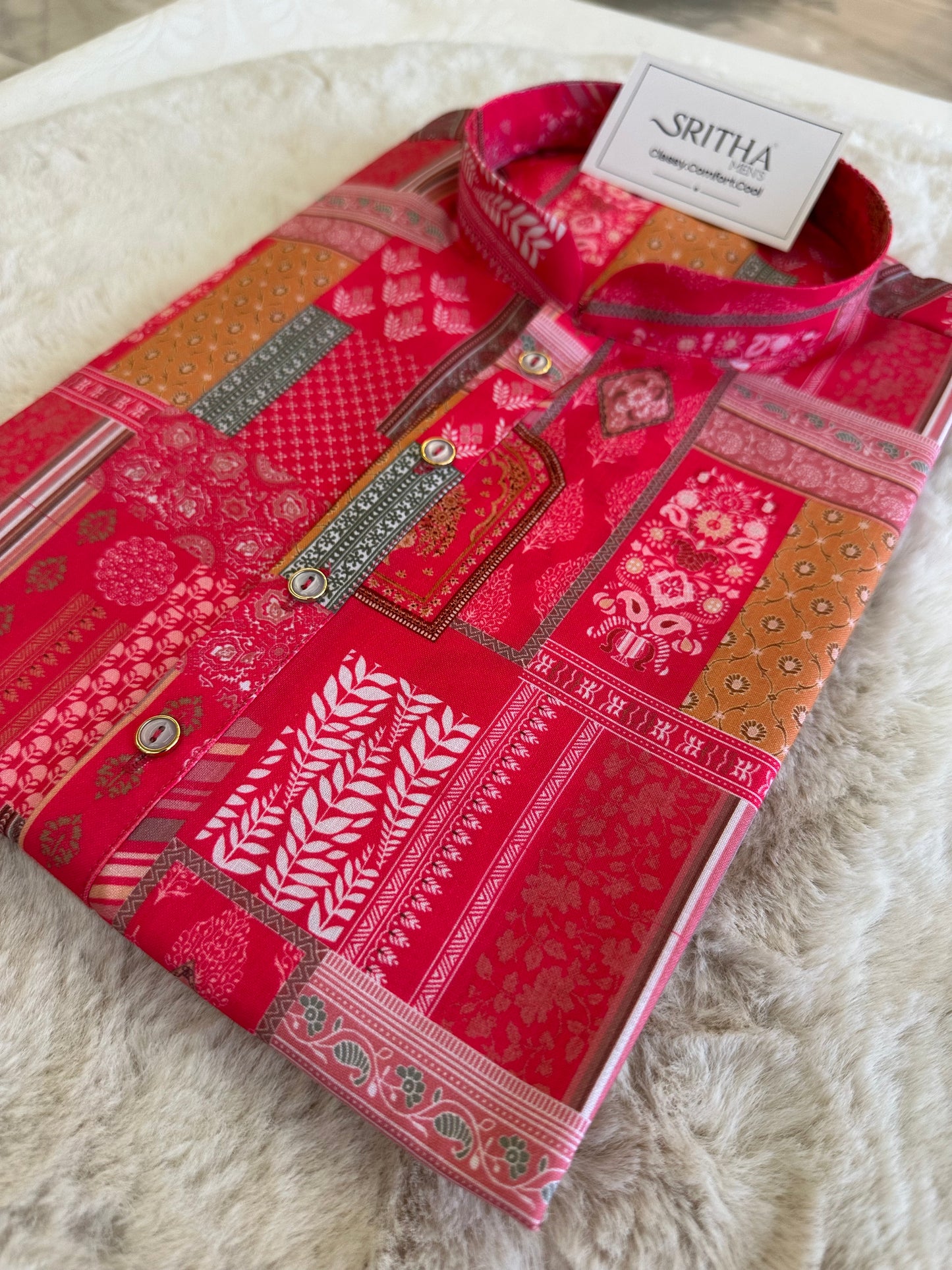 SM0625-01-04 Pink Printed Cotton Kurta