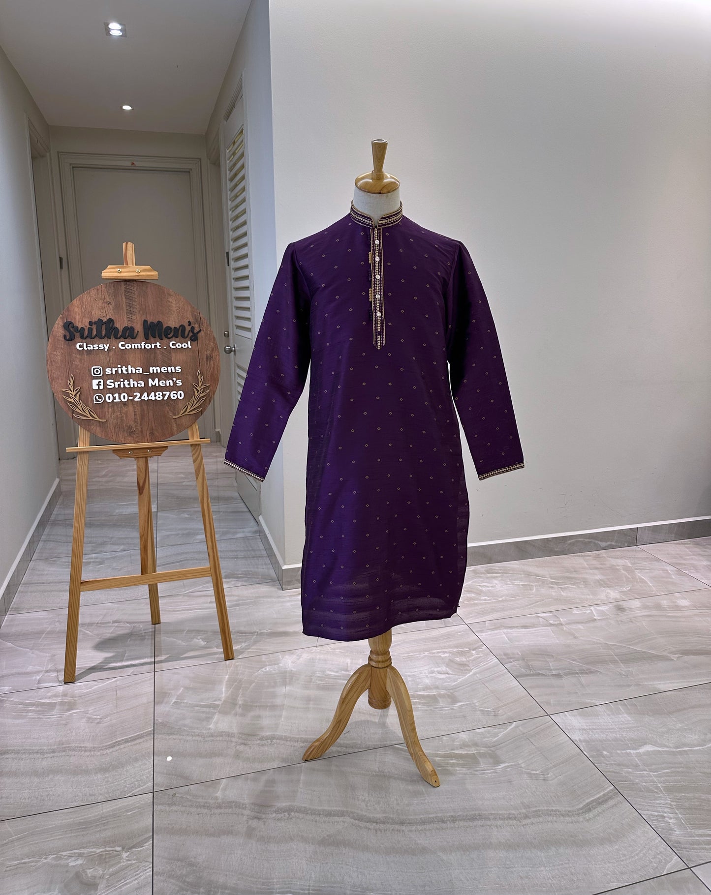SM0124-04-01 Dark Purple Silk Blend Kurta Set