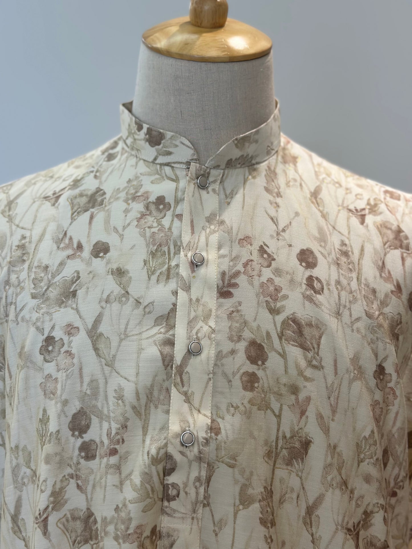 SM0725-02-07 Cream Floral Soft Muslin Blend Kurta Set