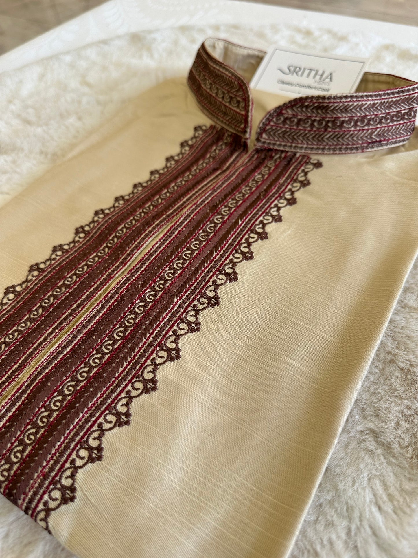 SM0625-06-01 Beige & Maroon Soft Cotton Silk Blend Kurta Set