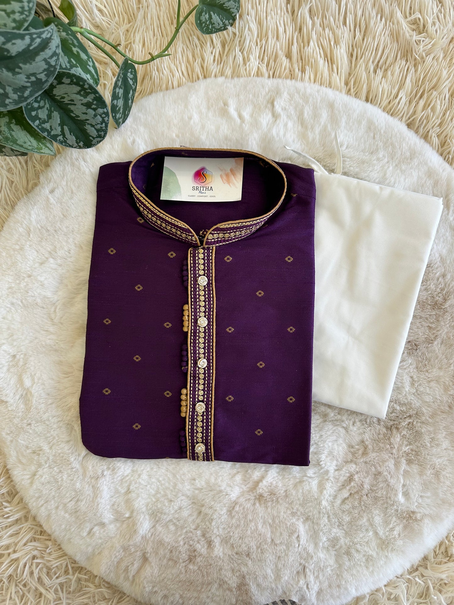 SM0124-04-01 Dark Purple Silk Blend Kurta Set