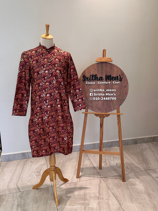 SM1125-02-14 Dark Red Light Silk Blend Kurta Set