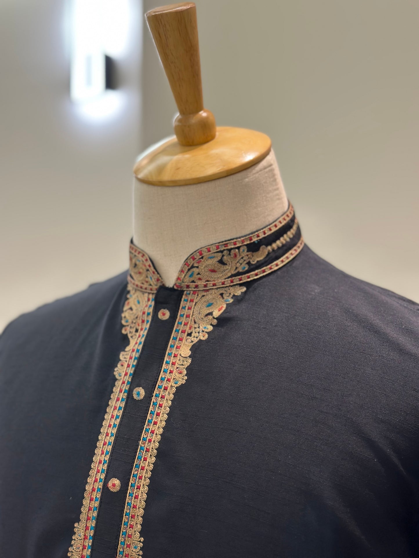 SM0625-06-03 Black & Gold Soft Cotton Silk Blend Kurta Set
