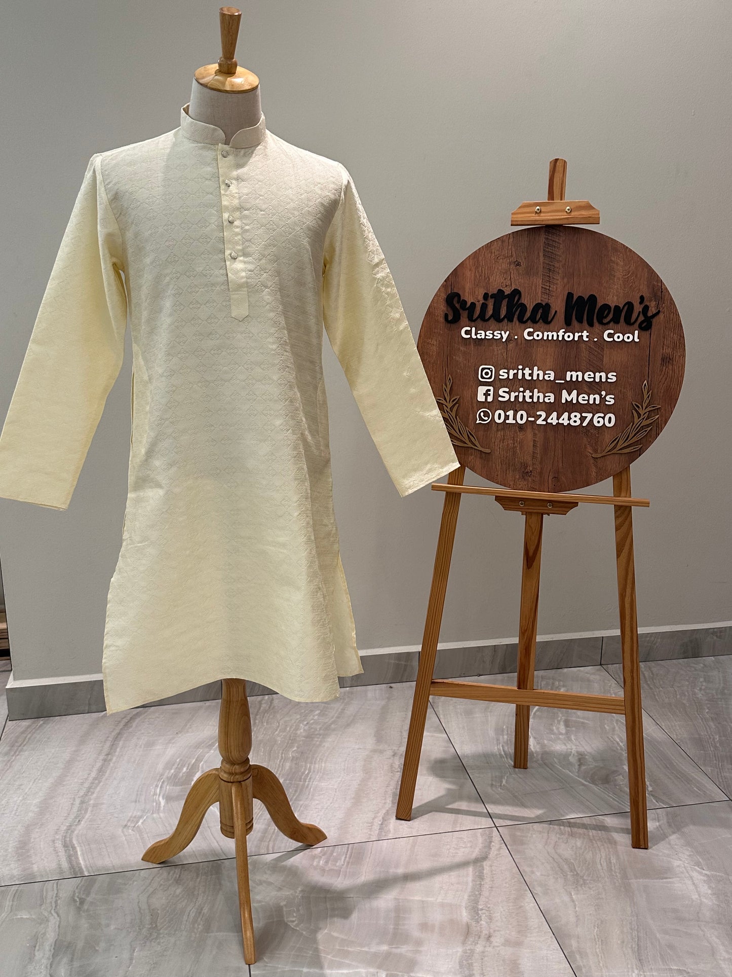 SM0525-02-01 Cream Heat Embossed Design Silk Blend Kurta Set