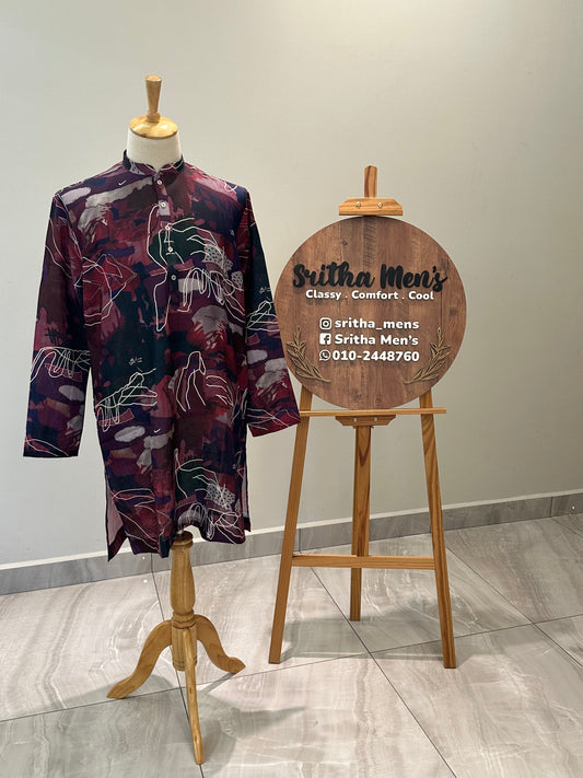 SM0626-01-03 Dark Purple Base Printed Linen Blend Kurta