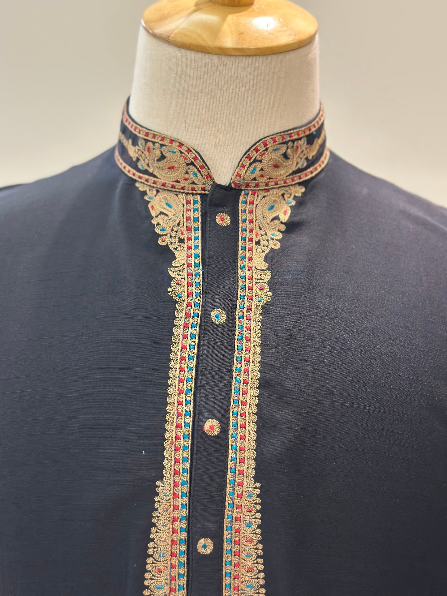 SM0625-06-03 Black & Gold Soft Cotton Silk Blend Kurta Set
