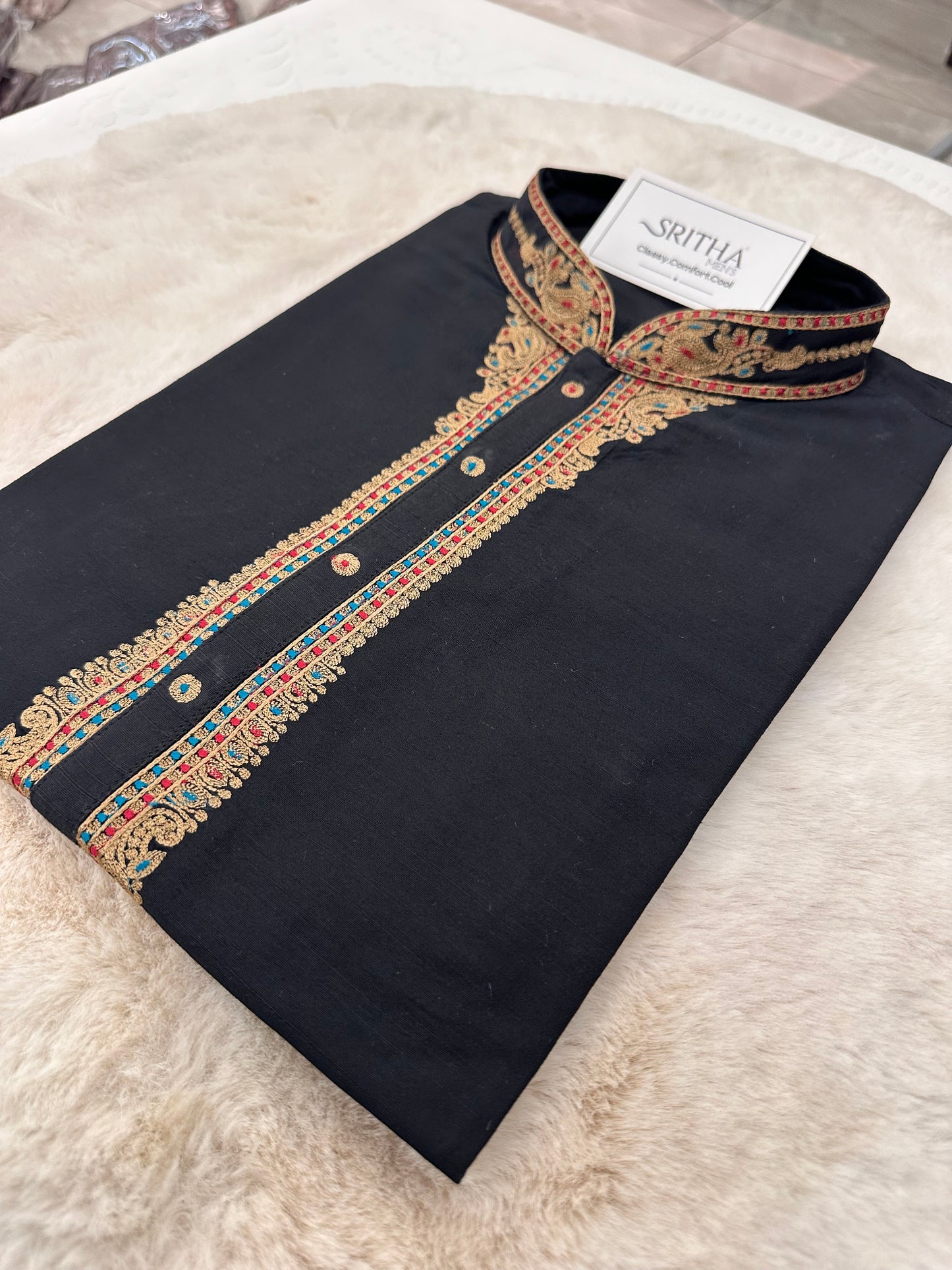SM0625-06-03 Black & Gold Soft Cotton Silk Blend Kurta Set