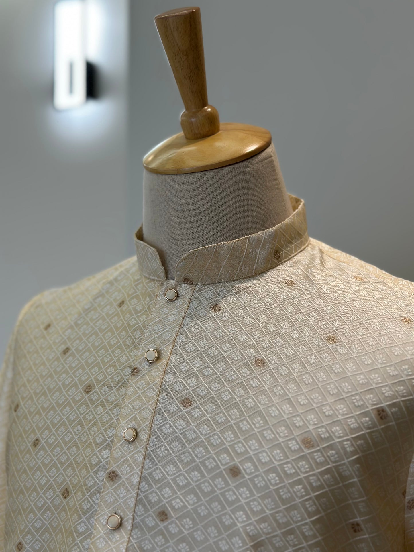 SM0525-02-04 Cream & Gold Silk Blend Kurta Set