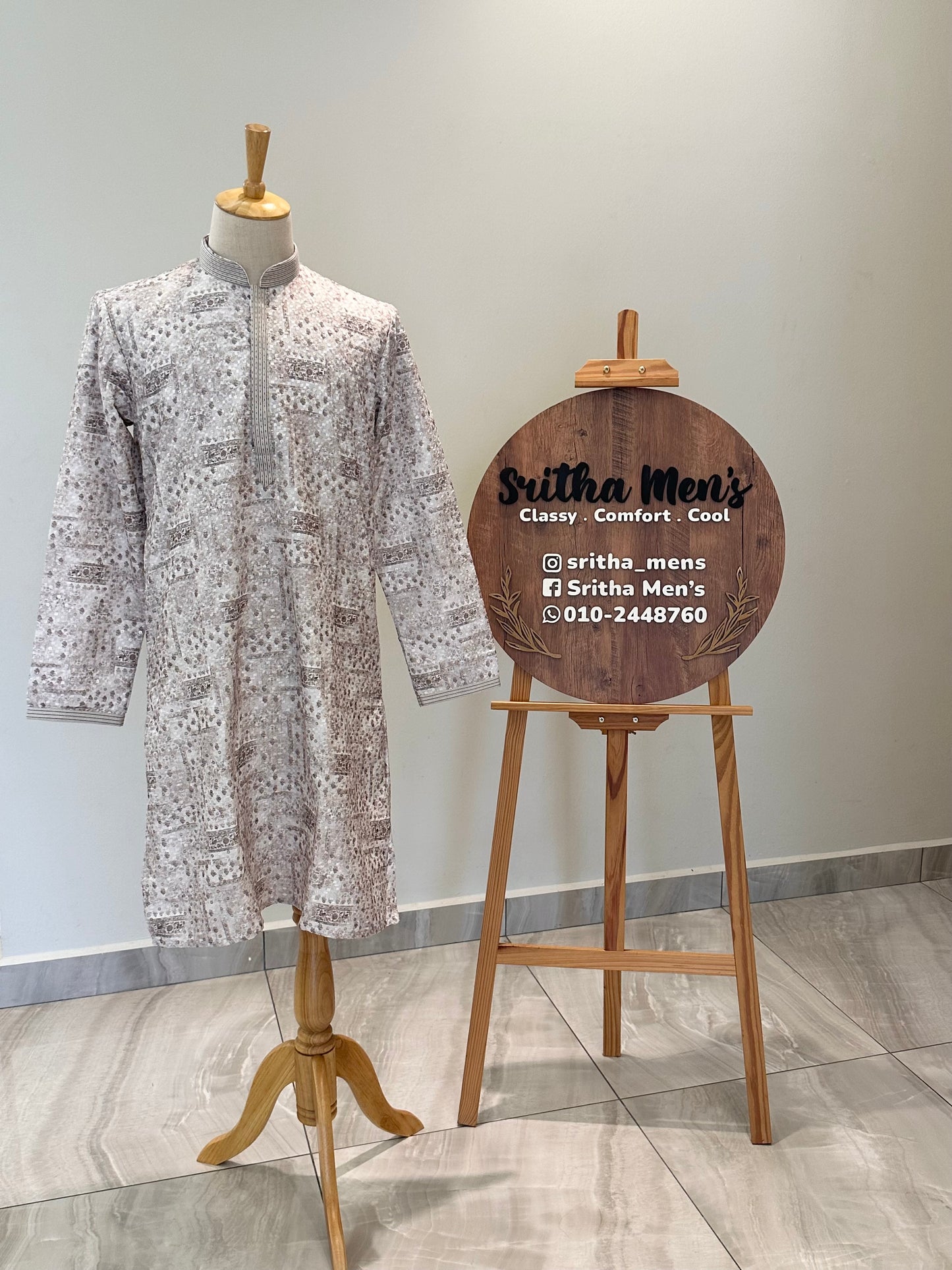 SM0525-02-18 White & Brown Gold Sequins with Full Cotton Lining Kurta Set