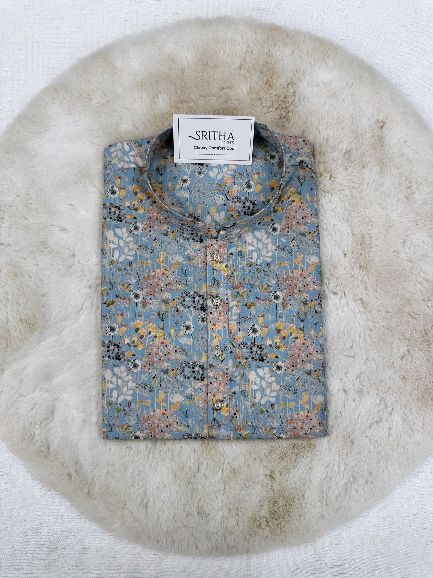 SM1224-01-07 Light Blue Floral Print Soft Kurta