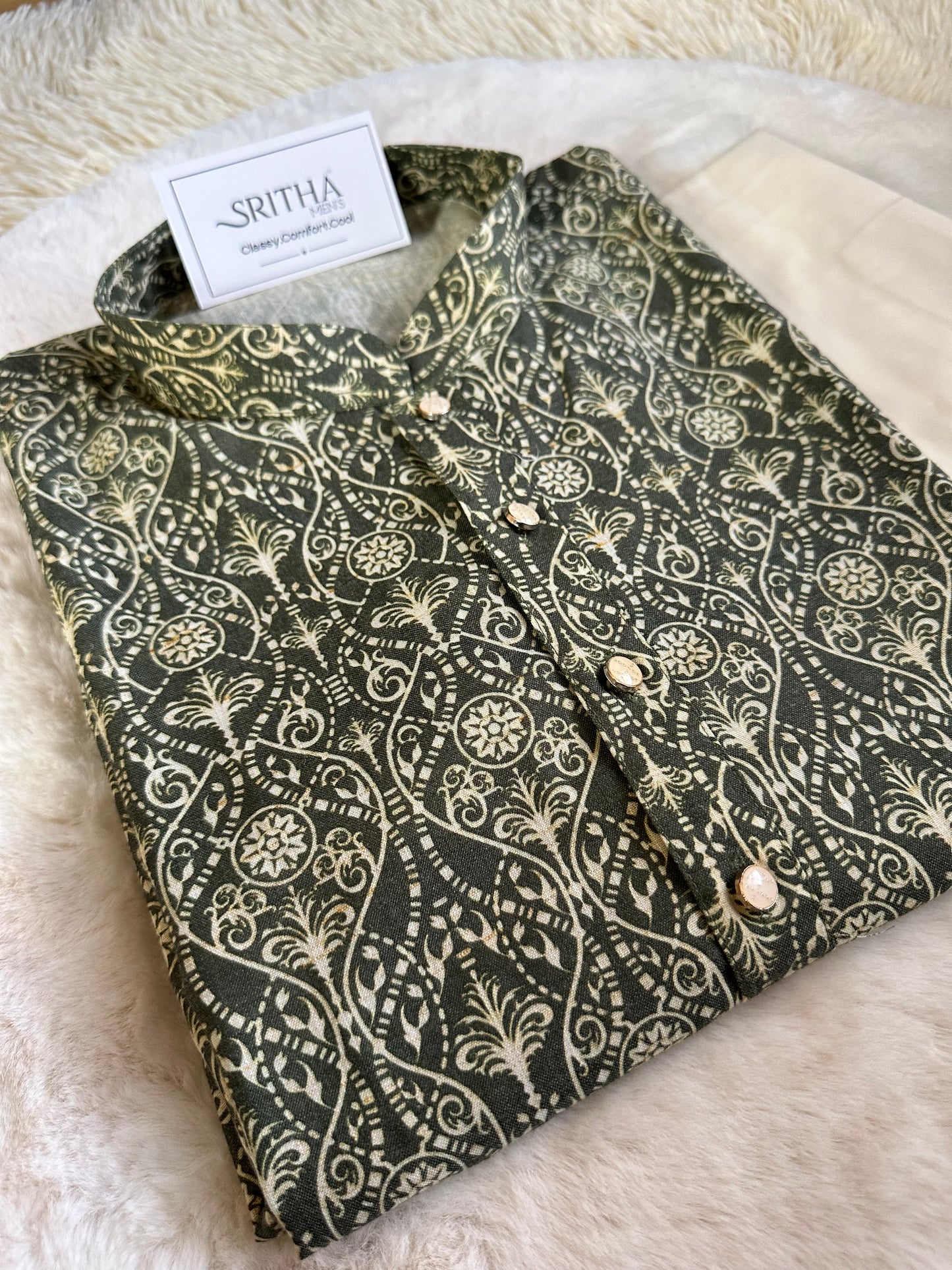 SM0424-02-10 Army Green & Mustard Kurta Set