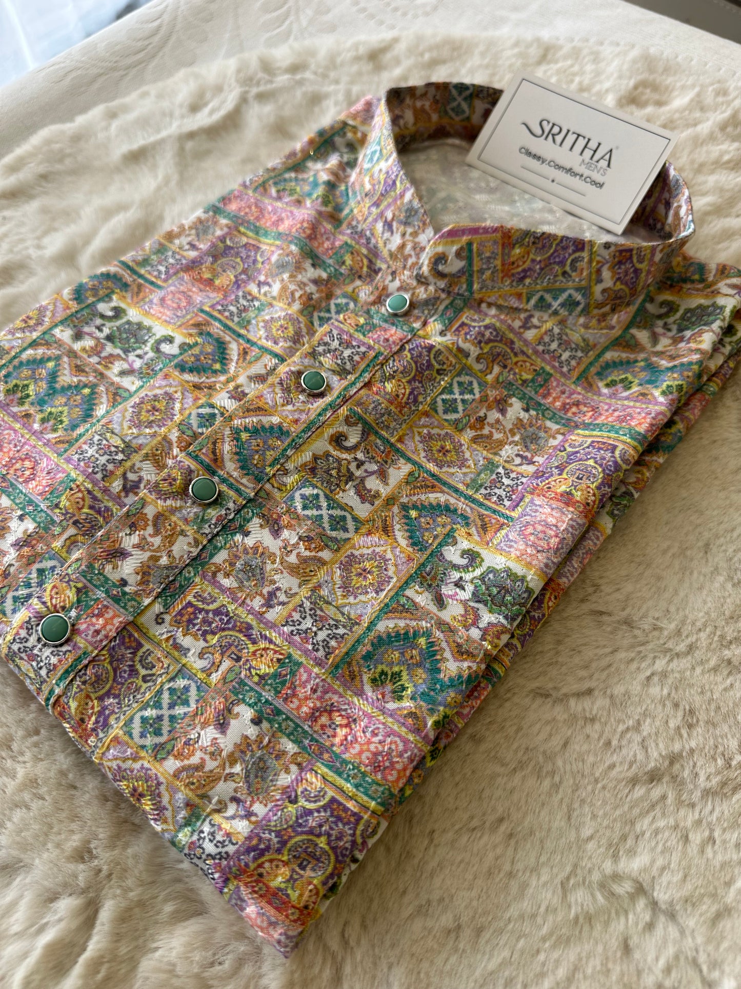 SM0525-02-10 Purple Green Soft Cotton Kurta Set