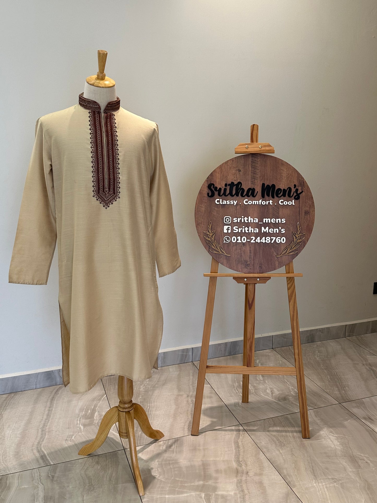 SM0625-06-01 Beige & Maroon Soft Cotton Silk Blend Kurta Set