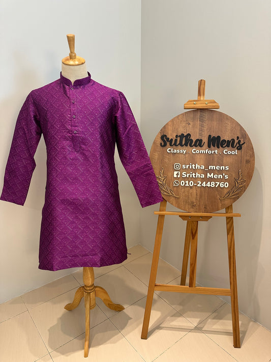 SM0626-02-01 Royal Purple & Gold Silk Blend Kurta Set