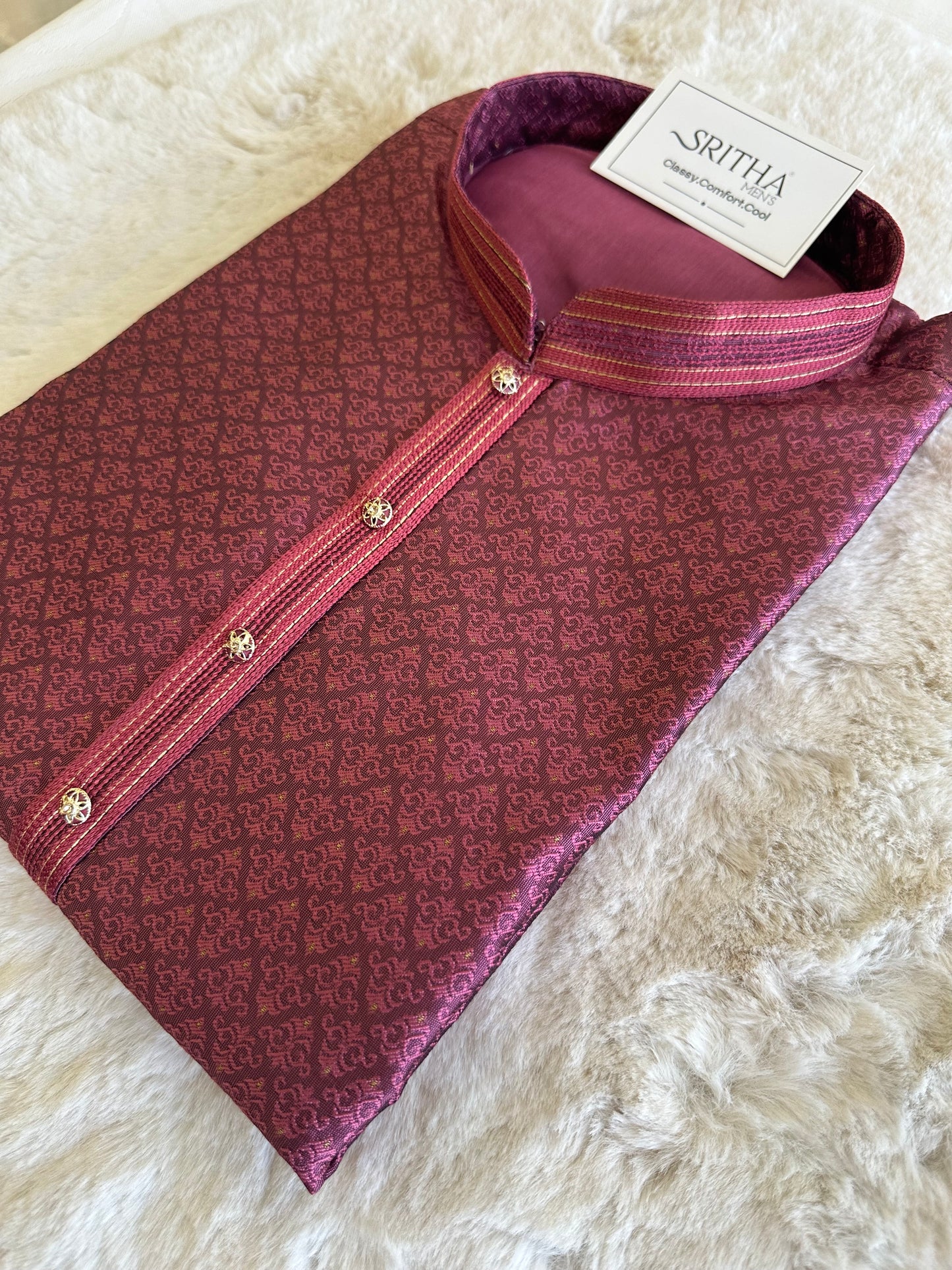 SM0825-02-06 Rose Pink Jacquard With Full Cotton Lining Kurta Set
