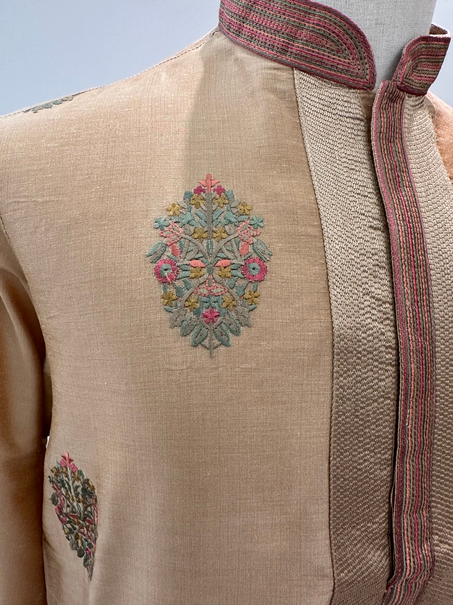 SM0625-06-04 Gold with Colourful Embroidery Floral Soft Silk Blend Kurta Set