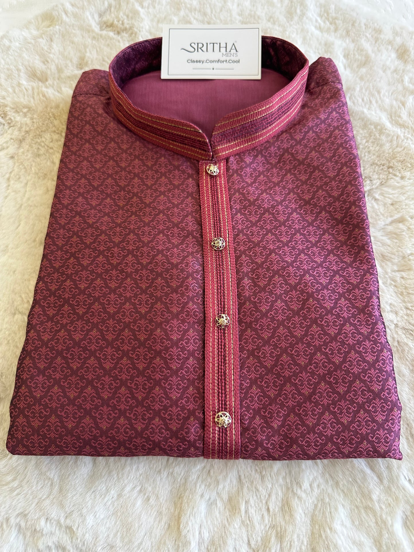 SM0825-02-06 Rose Pink Jacquard With Full Cotton Lining Kurta Set