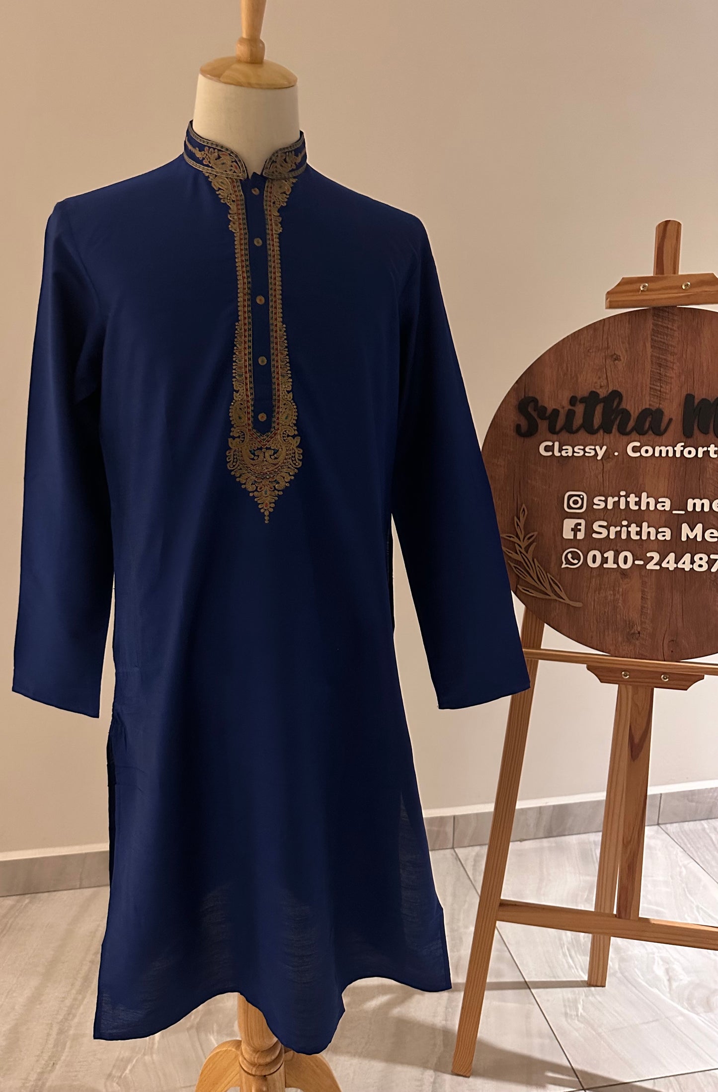 SM0625-06-0 Dark Blue Soft Cotton Silk Blend Kurta Set