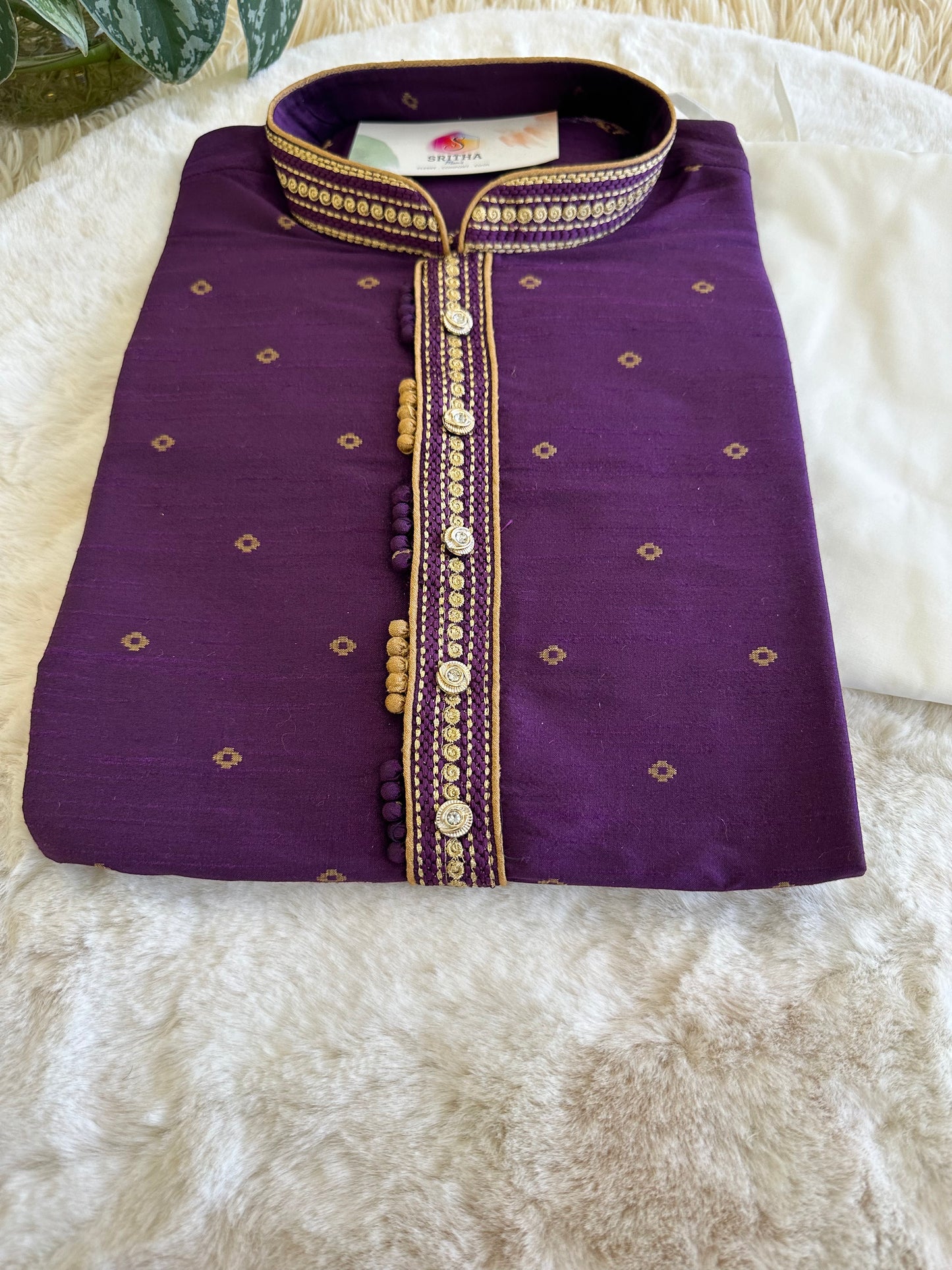 SM0124-04-01 Dark Purple Silk Blend Kurta Set