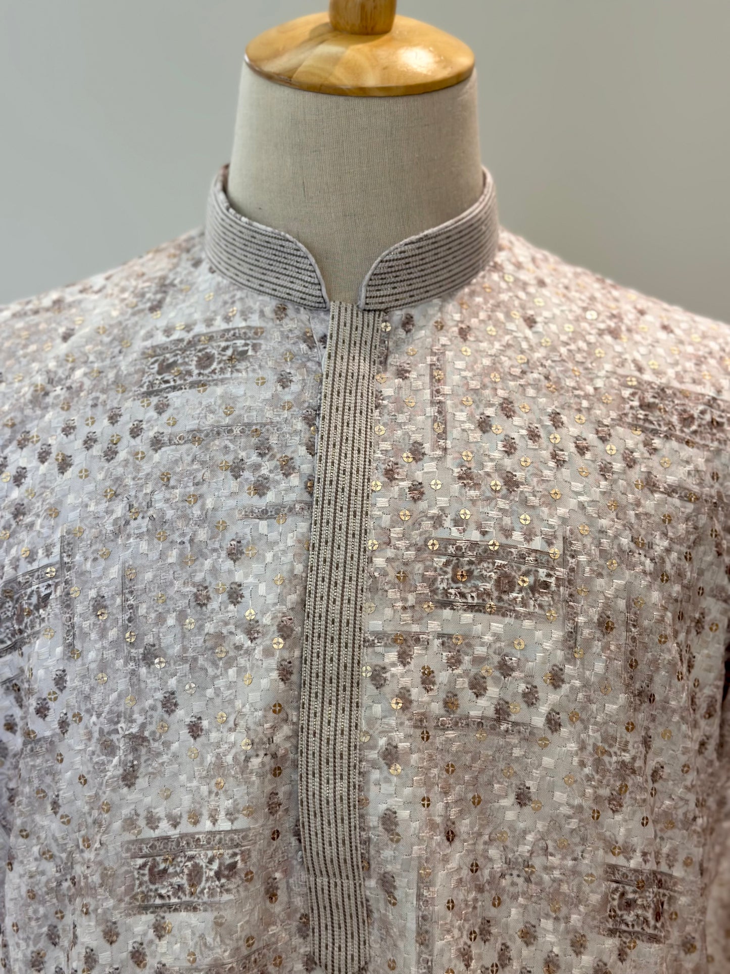 SM0525-02-18 White & Brown Gold Sequins with Full Cotton Lining Kurta Set