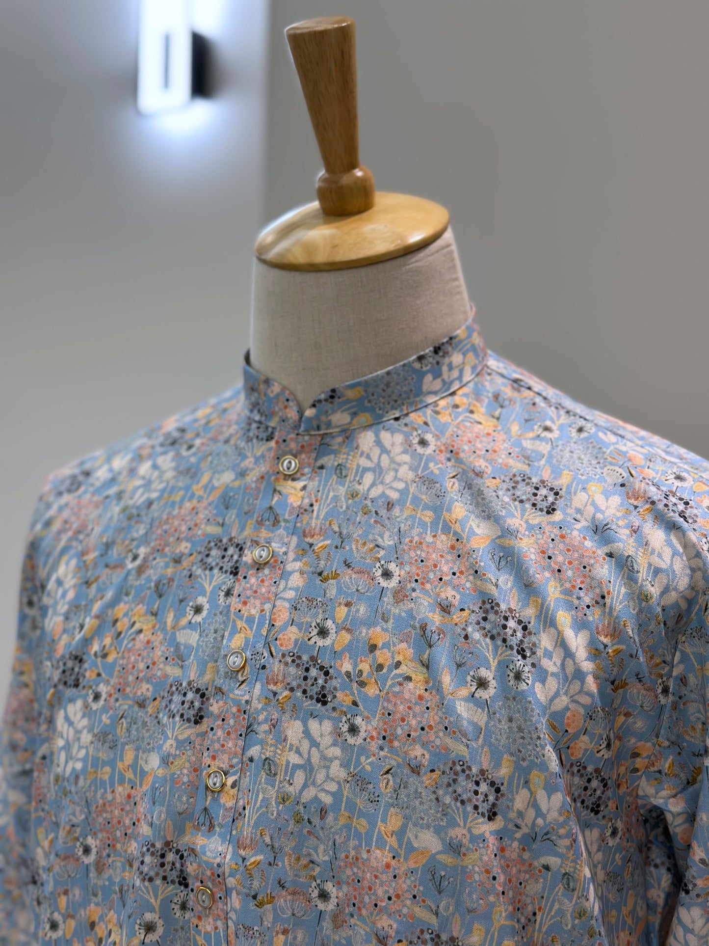 SM1224-01-07 Light Blue Floral Print Soft Kurta