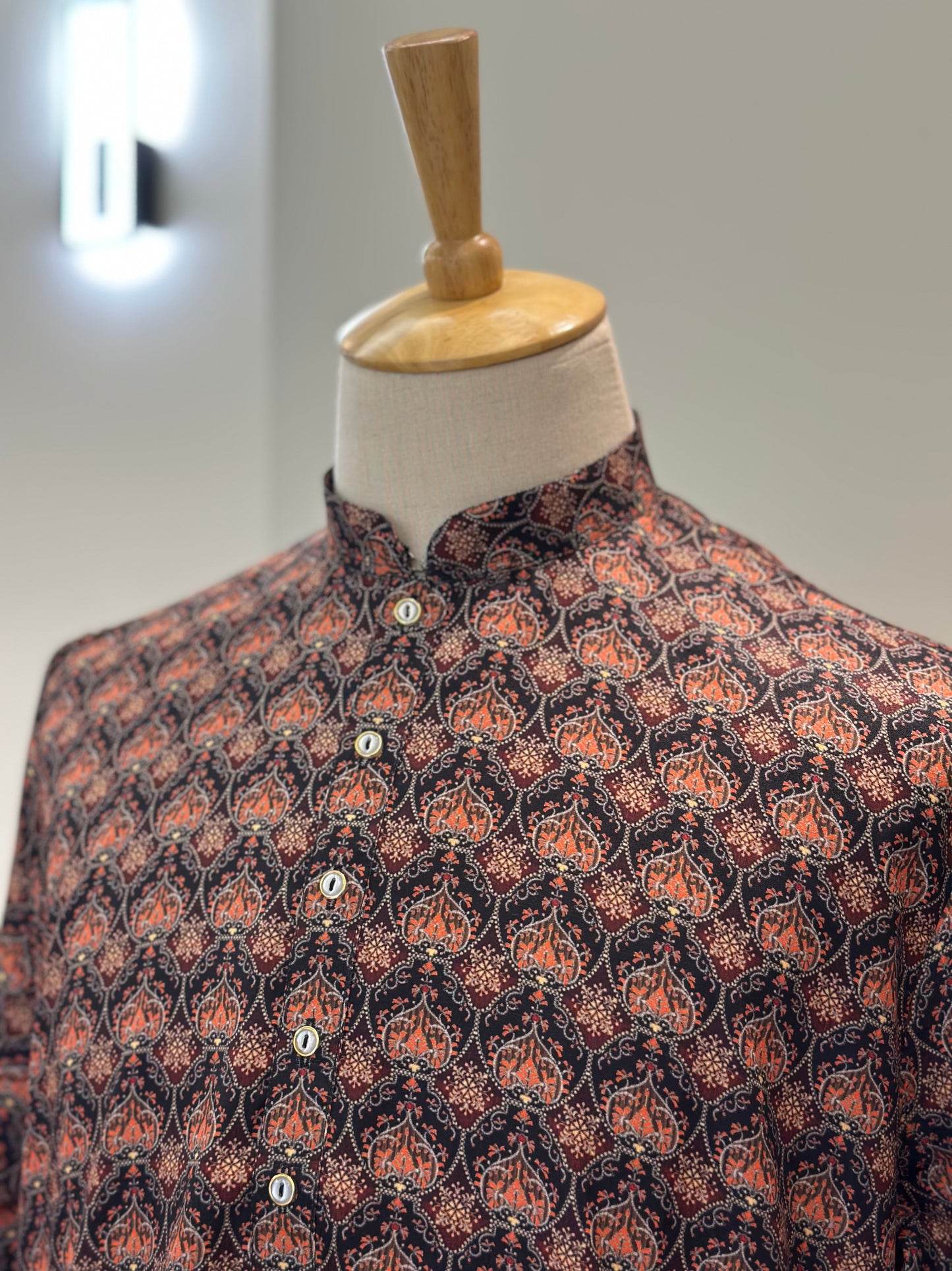 SM0625-01-12 Black & Orange Floral Khadi Silk Kurta