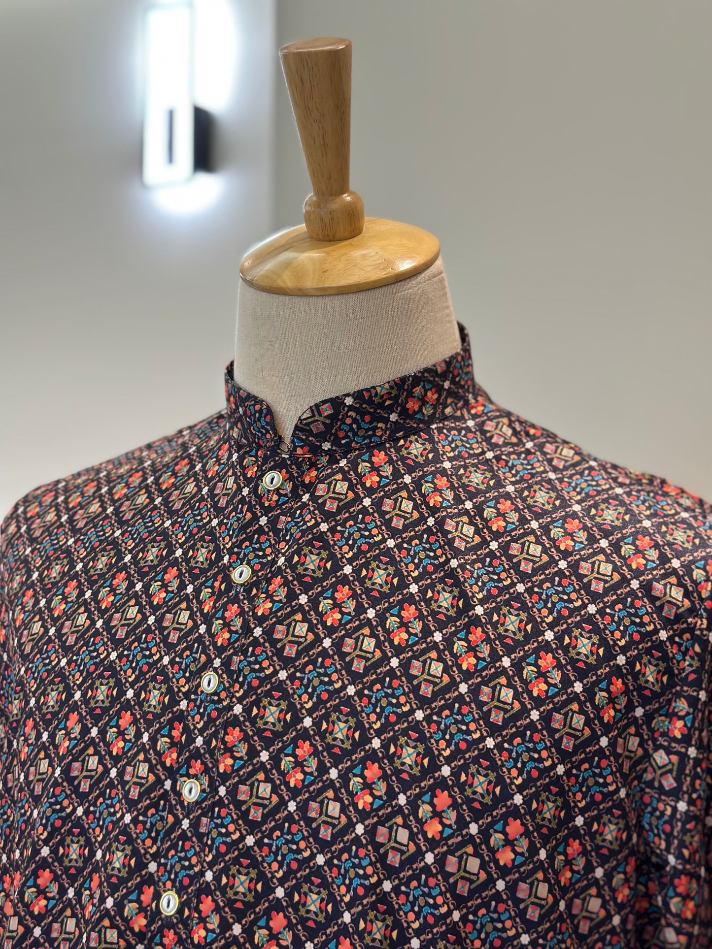 SM0625-01-15 Navy Blue & Striking Motif Khadi Silk Kurta