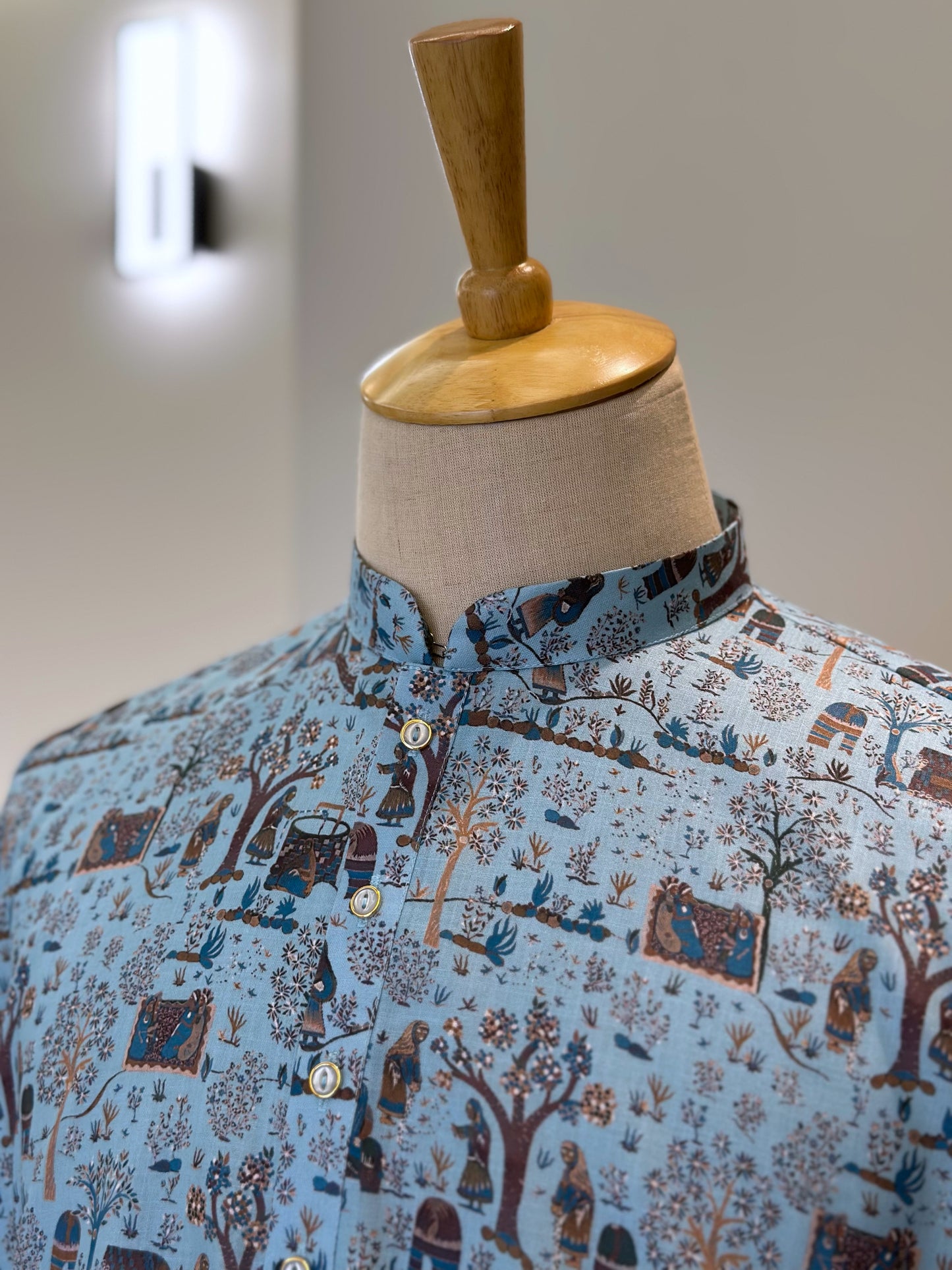 SM0625-01-02 Light Blue Printed Cotton Kurta