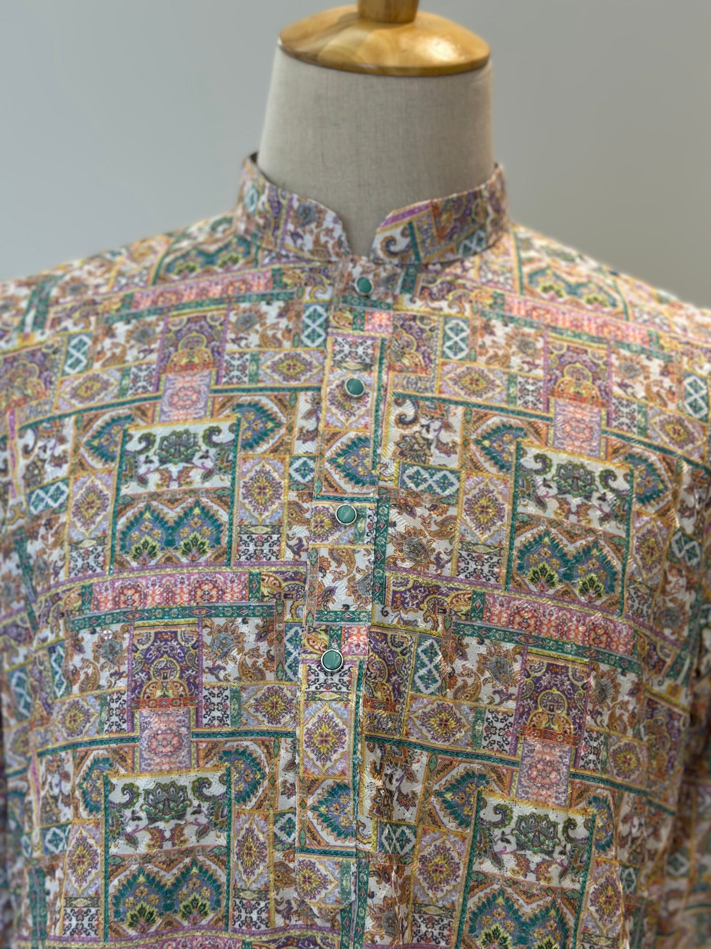 SM0525-02-10 Purple Green Soft Cotton Kurta Set
