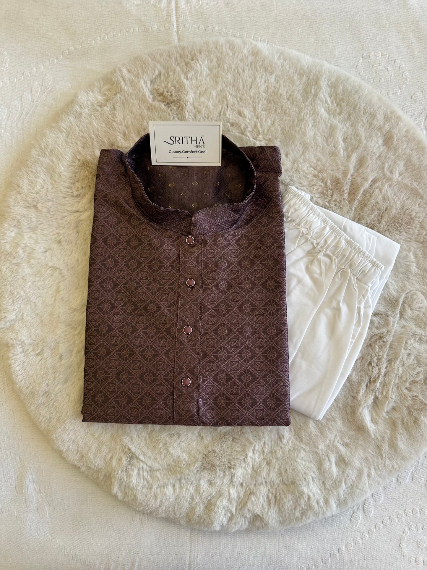 SM0525-02-03 Deep Maroon with Brown Undertone Silk Blend Kurta Set