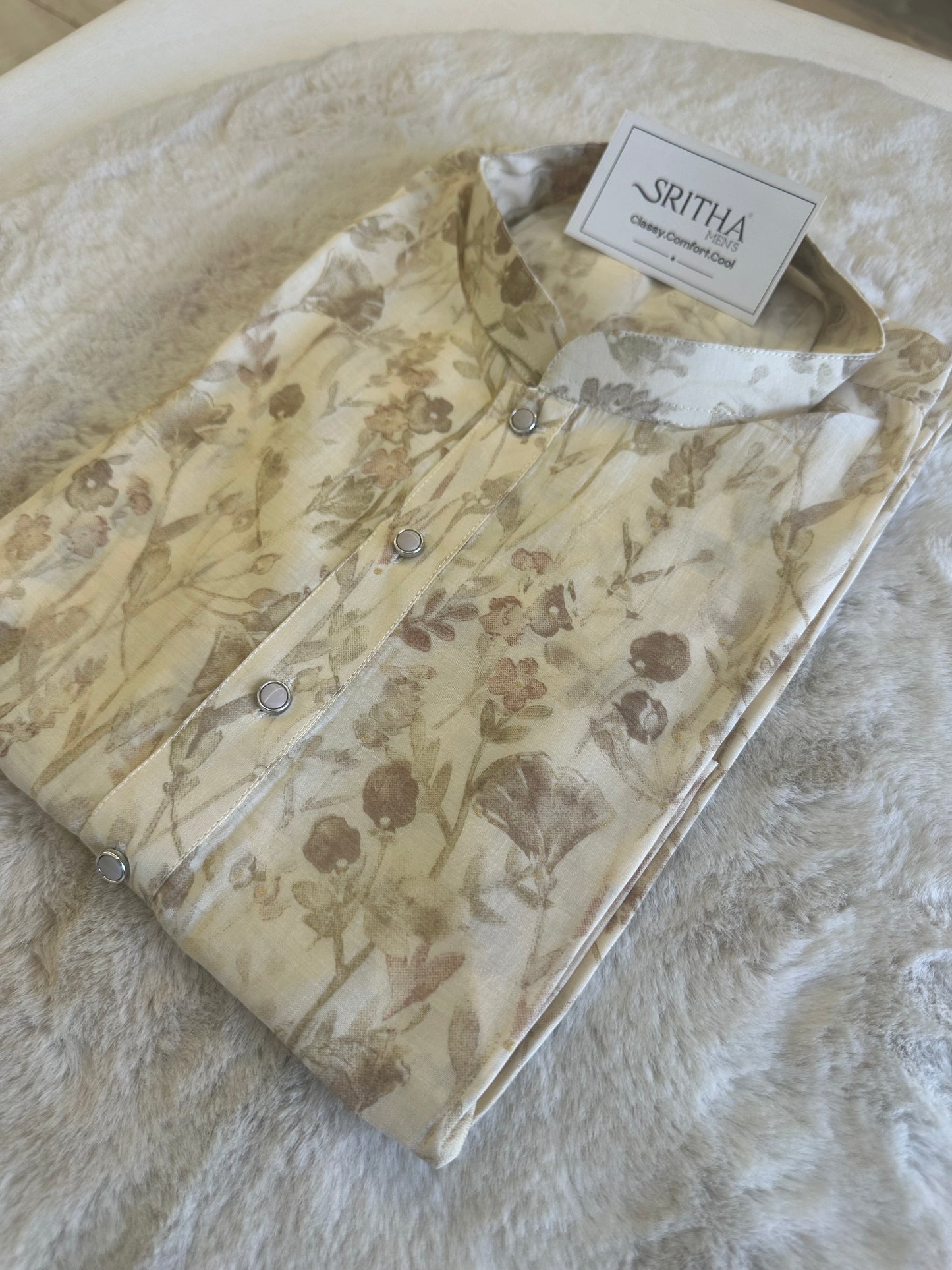 SM0725-02-07 Cream Floral Soft Muslin Blend Kurta Set