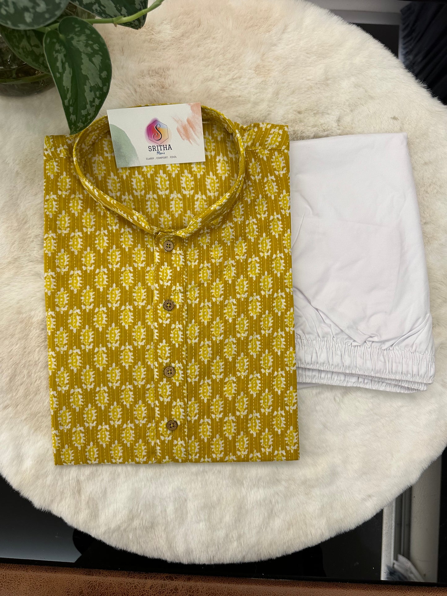 SM1123-06-02 Yellow Printed Soft Cotton Kurta Set